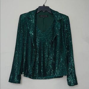 NWOT Boston Proper Emerald Sequin Blazer and Tank Top Matching Set XS
